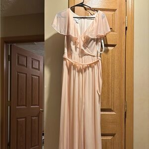 Azazie Blush Pink Ruffle-Detail Maxi Dress